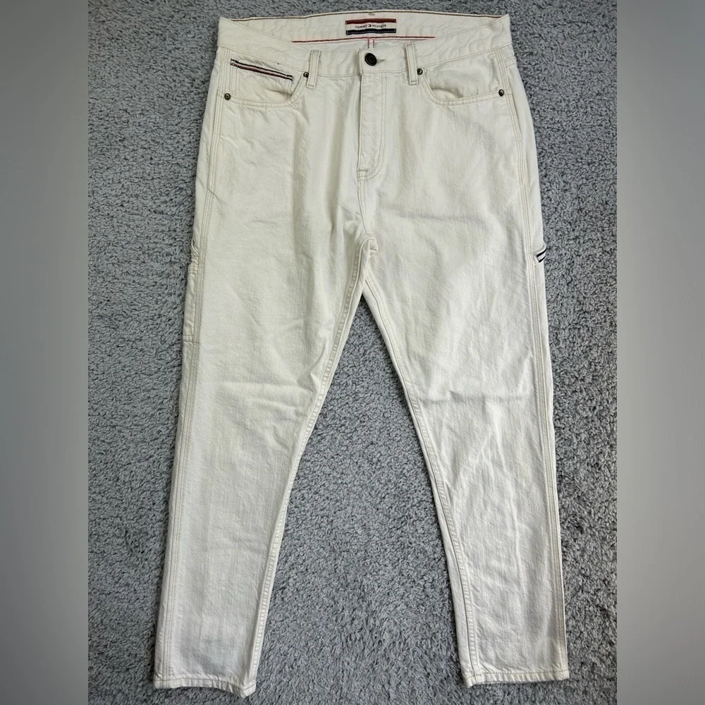 Tommy Hilfiger Jeans Mens 32 x 30 Carpenter Relaxed Tapered White Denim Classic